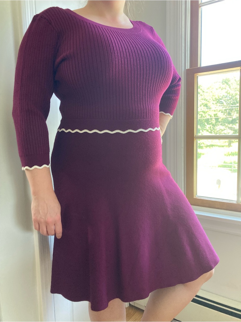 BCX Plum Ribbed Fit-and-Flare Sweater Dress